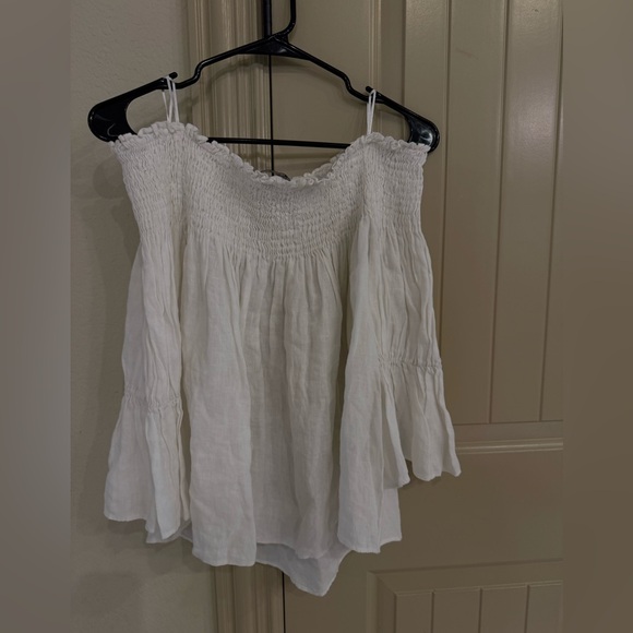 ZARA White Off-Shoulder LINEN Blouse size xl - Picture 2 of 5